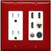 RiteAV 3 Port HDMI 1 Coax TV F-Type Cat6 Ethernet Toslink Optical Wall Plate - Tamper-Resistant Outlet [Red/White] view 1