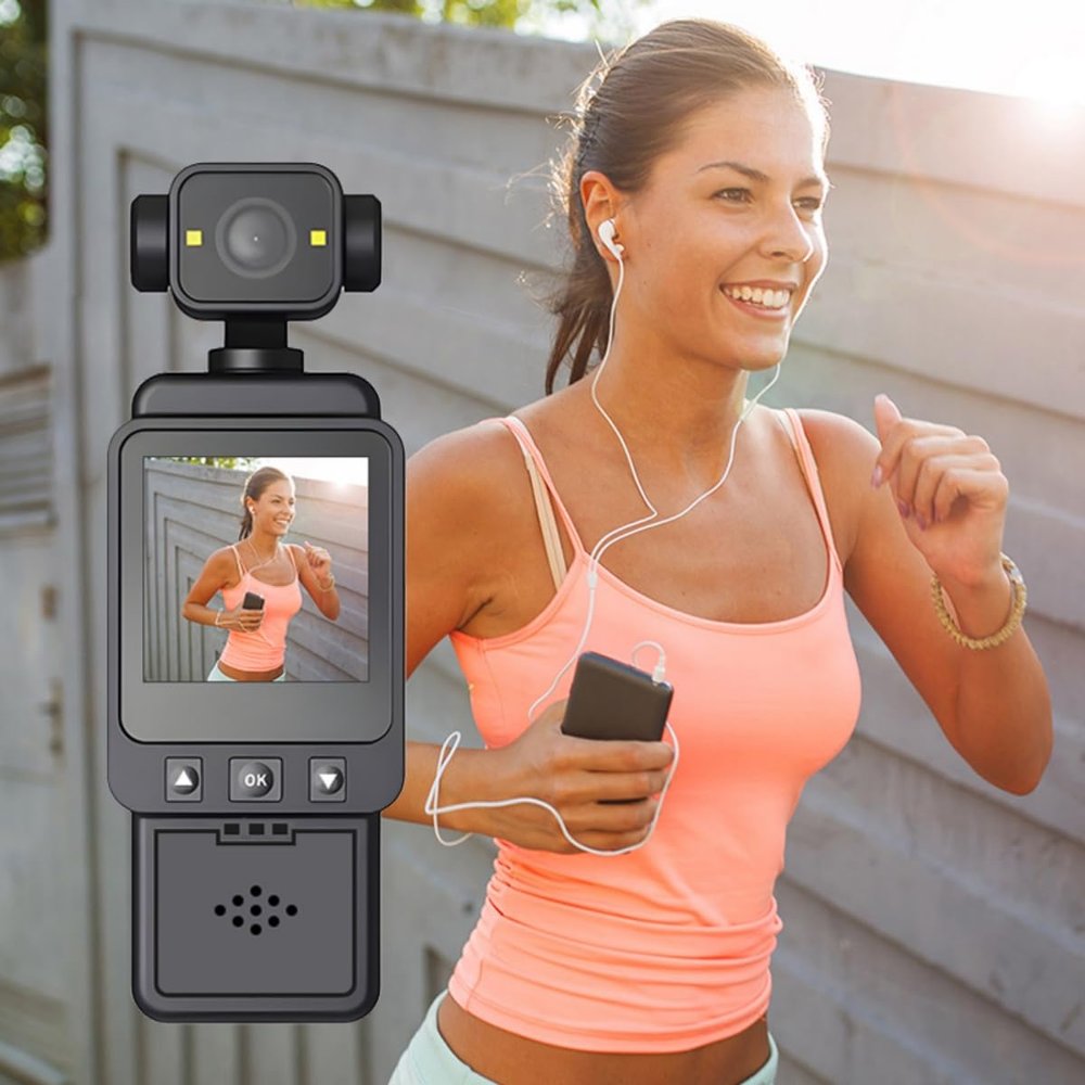 COCBTKQ Pocket Camera WiFi Body Cam, Mini Action Sports Cam Video Camcorder with Back Clip, 1.6-inch Colour DisplayFill-in Light32GB TF Card, for Traveling