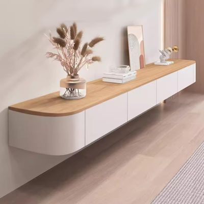 White Suspended TV Stand Wall-Mounted TV Cabinet Floating Storage Cabinet with Dual Drawers Living Room Media Console Creative idea(200cm)