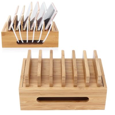 BambooWood Tablet Storage Bracket, 19x12x9cm Cell Phone Dock Portable Tablet Computer Organizer Storage Box for Home Office
