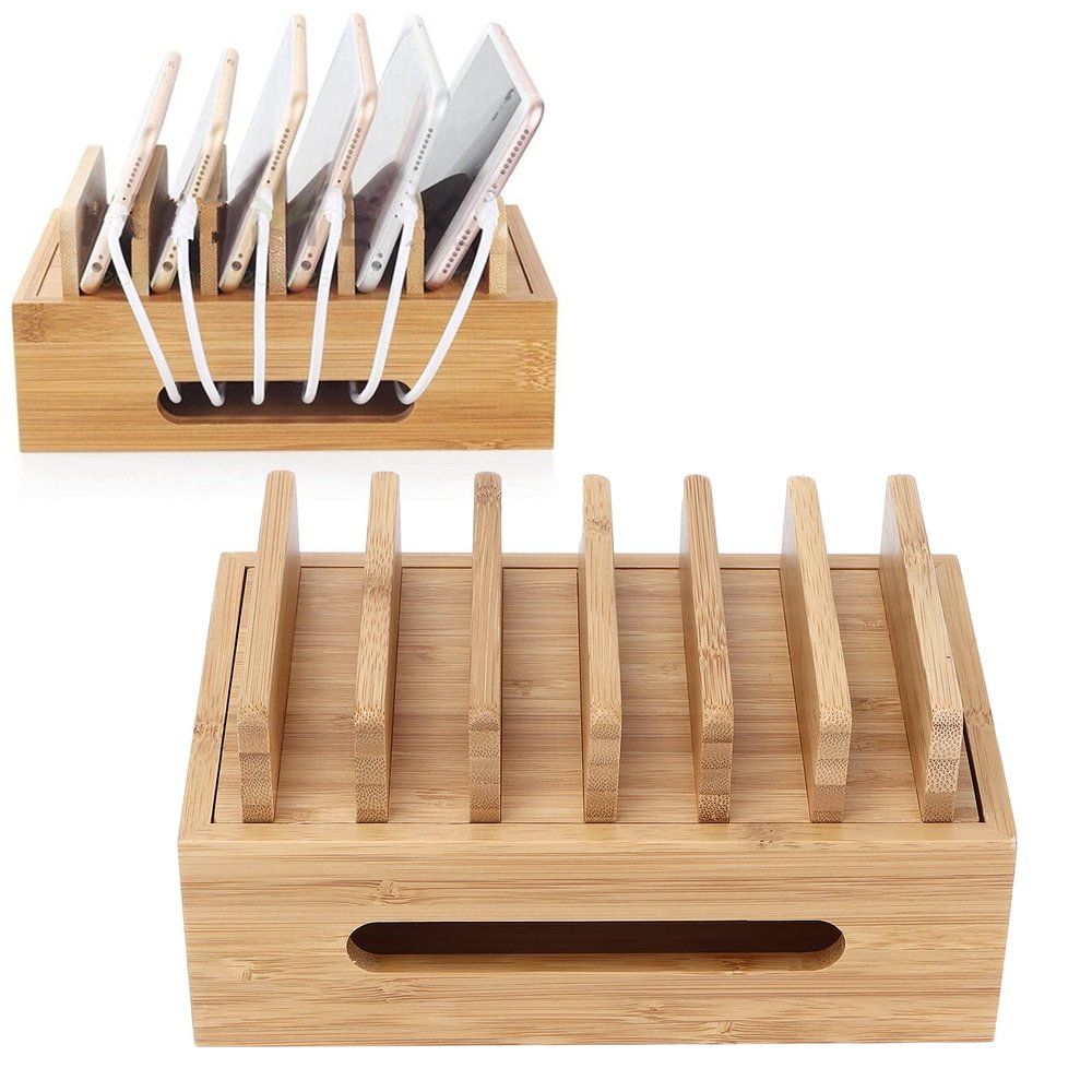 BambooWood Tablet Storage Bracket, 19x12x9cm Cell Phone Dock Portable Tablet Computer Organizer Storage Box for Home Office