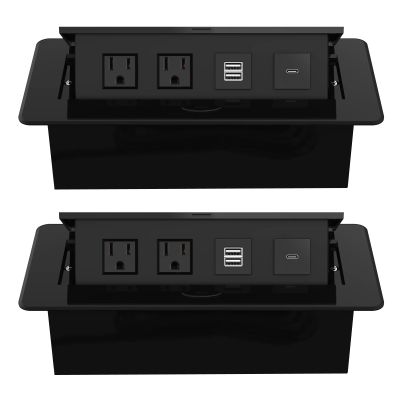 2-Pack Pop Up Power Strip with PD 30W USB Ports, Recessed Power Grommet Outlet Hub Connectivity Box, Pop Up Outlets Socket with 2 AC Outlets, USB A and USB C for Table Conference Room Countertop