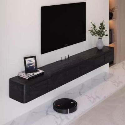 Black/Brown Floating TV Cabinet Wall-Mounted TV Stand Hanging Multimedia Console for Living Rooms Creative idea(Black,120x24x18cm)