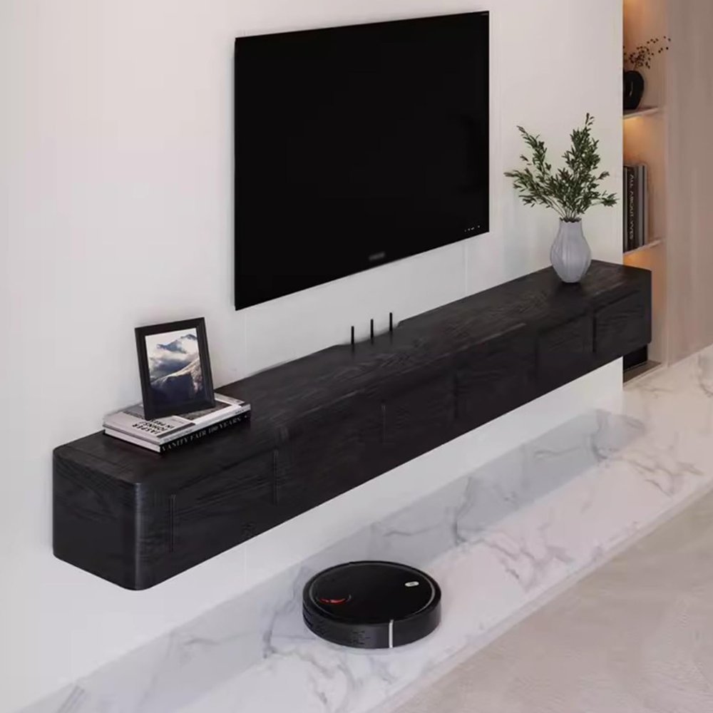 Black/Brown Floating TV Cabinet Wall-Mounted TV Stand Hanging Multimedia Console for Living Rooms Creative idea(Black,120x24x18cm)