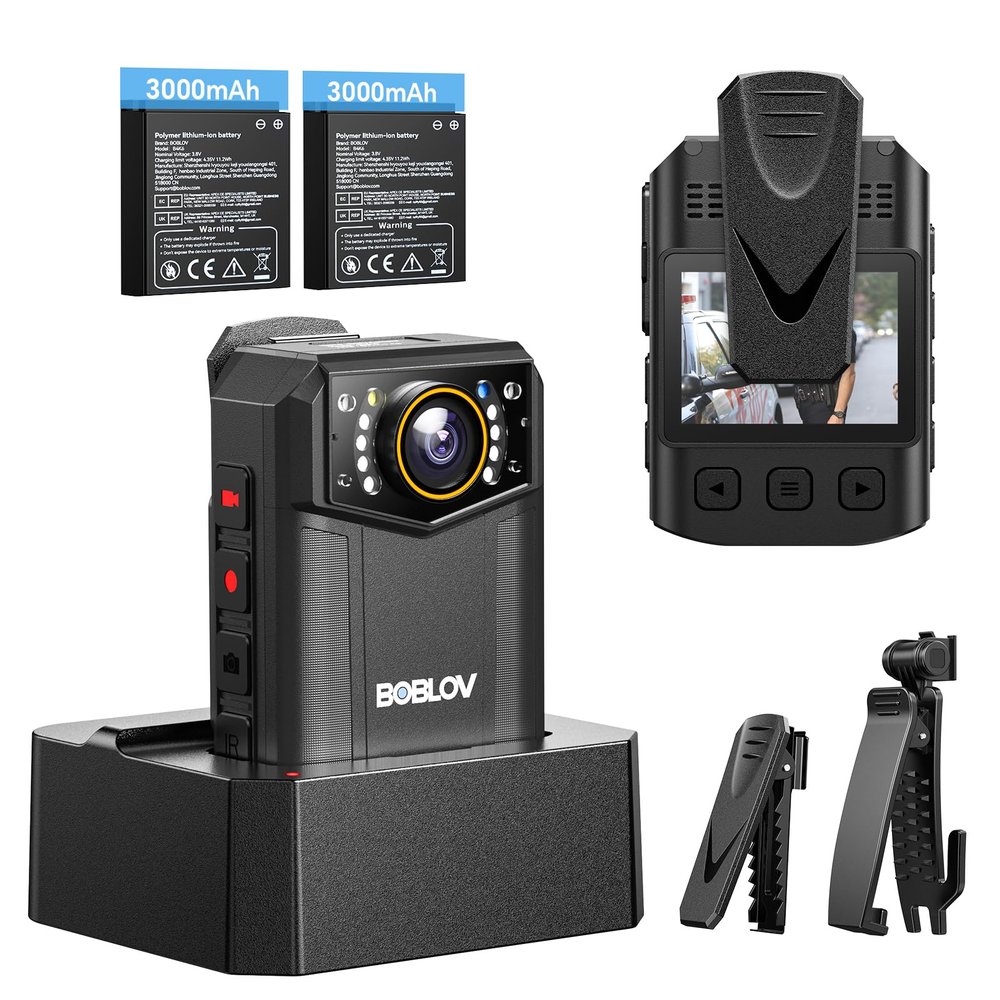 BOBLOV Body Camera 4K B4K6 with 2PCS 3000mAh Batteries, 128GB Body Cam with GPS Tracking, and Convenient Charging Dock  8-10 Hours Recording for Law Enforcement, Outdoor Adventures