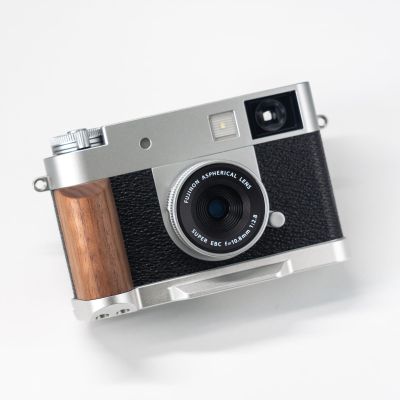 Handmade Wooden Handle Grip L Plate Alloy Base for Xhalf X-Half Camera Holder (Walnut + Silver Base)