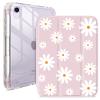 Pretty Daisy Print Cute iPad mini 6/7 Case with Pencil Holder | Clear Acrylic Anti-Bend Back Shockproof Cover, Tri-Fold Stand Auto Wake/Sleep, Compatible with iPad mini A17 Pro/A2567/A2568/A2569 view 1
