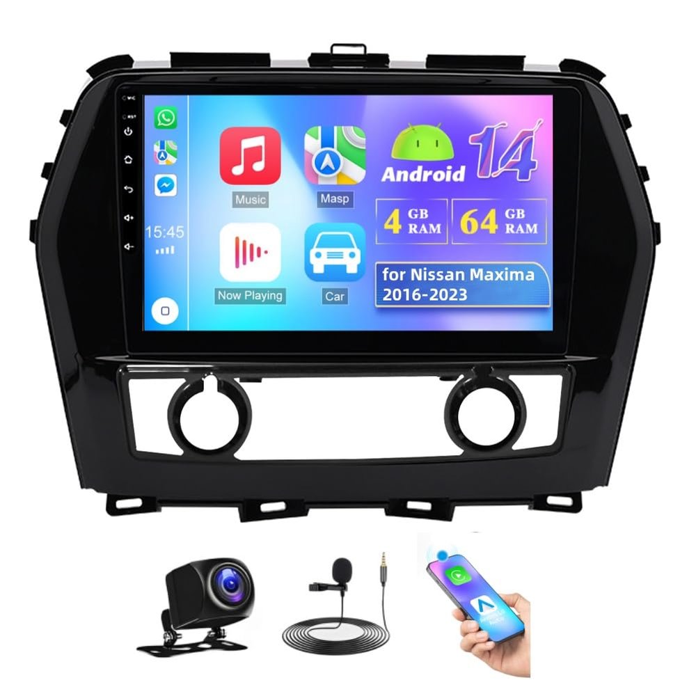10.1'' Touch Screen Radio for Nissan Maxima 2016-2023, 4+64G Android Car Stereo for Maxima Bluetooth, with Wireless Carplay Android Auto, GPS, WiFi, FM, SWC, Mic, Backup Camera