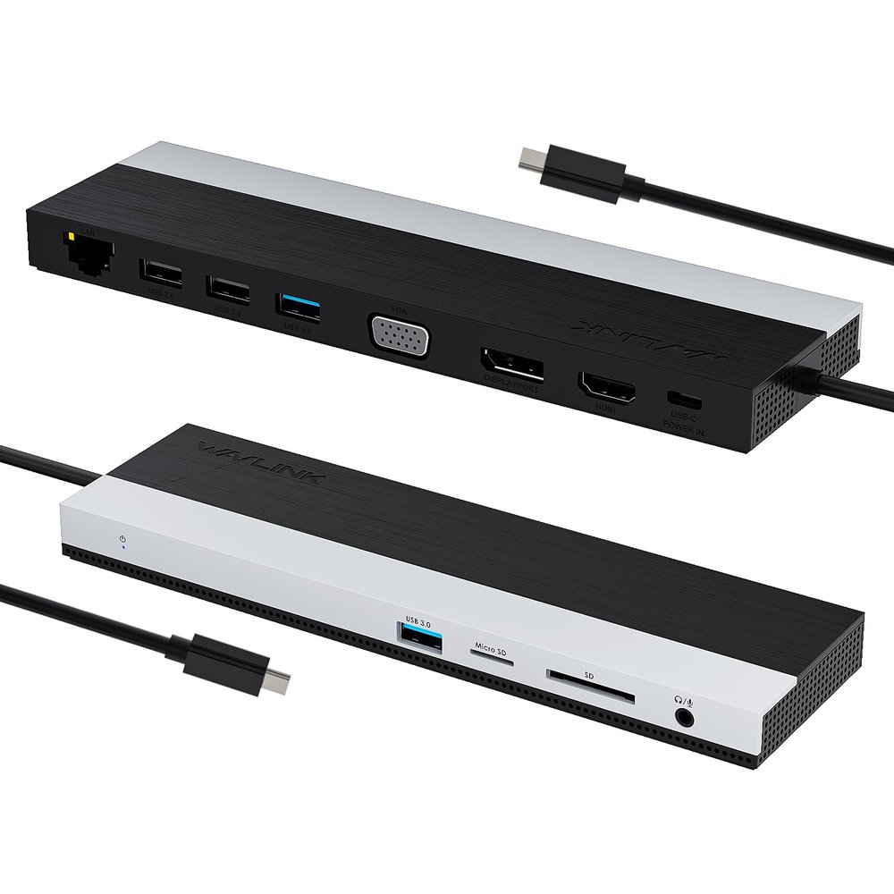 WAVLINK USB C Docking Station 3 Monitors, Triple Monitor Docking Station with HDMI DP VGA, USB C Laptop Dock with PD 100W Charging, Gigabit Ethernet, SD/TF, Audio for Windows Office