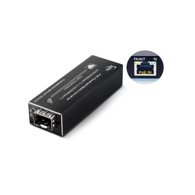 PoE Powered Gigabit Media Converter, 10/100/1000TX to SFP Fiber, Supports 120km, Multi/Single Mode SFP, Dual Power (Type-C DC or IEEE 802.3at PoE+), for IP Surveillance, Network Extension