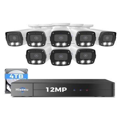 Hiseeu 12MP PoE Security Camera System, 8 Pcs 12MP Security Cameras, 121 Wide View, Person Vehicle Detect, 2-Way Audio, Soptlights Color Night Vision, 16 CH PoE NVR with 4TB HDD for Home Surveillance