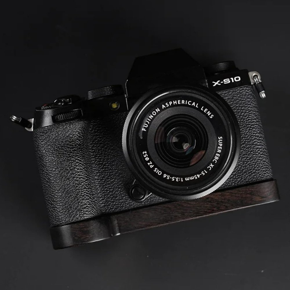 Camera cage Base Wood Hand Grip Holder, for Fujifilm XS10 Camera, Solid Wood Red Sandalwood Handle Base Ebony Rosewood Grip (Black Solid Wood)
