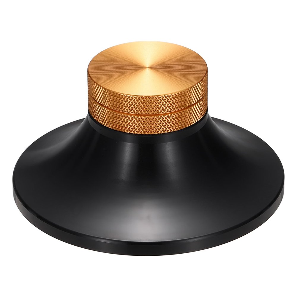 MECCANIXITY Vinyl Record Weight Stabilizer,172g/6oz Aluminum Record Clamp Weight Disc Stabilizer 3"x1.5" Turntable Vibration Damper Reducer for LP Players,Black with Gold Knob