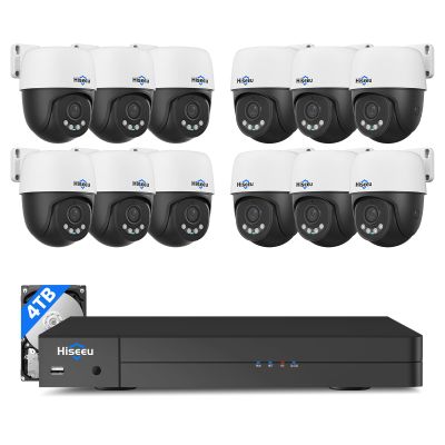 360View Hiseeu 12MP NVR 12 Pcs 5MP PoE PTZ Cameras, 350Pan 90 TiltAuto Human Tracking, Human Vehicle Detect, 2 Way Audio, 7/24 Record&Playback4TB HDD for Home Surveillance Outdoor Indoor