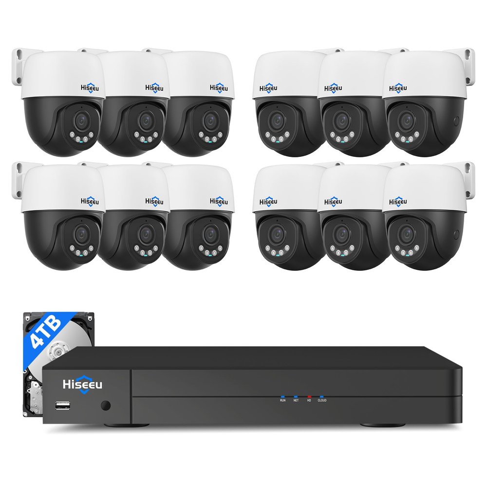 360View Hiseeu 12MP NVR 12 Pcs 5MP PoE PTZ Cameras, 350Pan 90 TiltAuto Human Tracking, Human Vehicle Detect, 2 Way Audio, 7/24 Record&Playback4TB HDD for Home Surveillance Outdoor Indoor