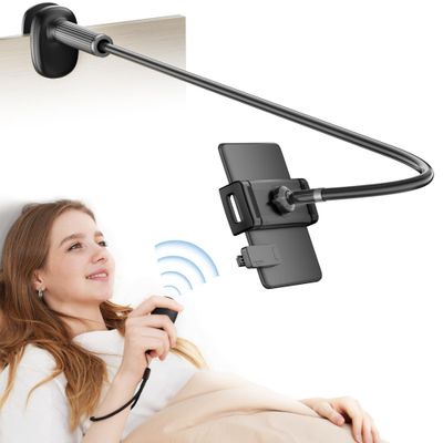 VOLTIFYMAX Gooseneck Kindle Holder with Remote Page Turner for Reading in Bed,Tablet Mount Holder for Desk,Flexible Long Arm for Tablets iPhones Kindle Accessories