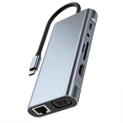 11 in 1 USB C Hubs Multiports Adapter with PD100W Charging HDTV VGA Ethernet Card Reader for Laptop Tablets Type C Devices