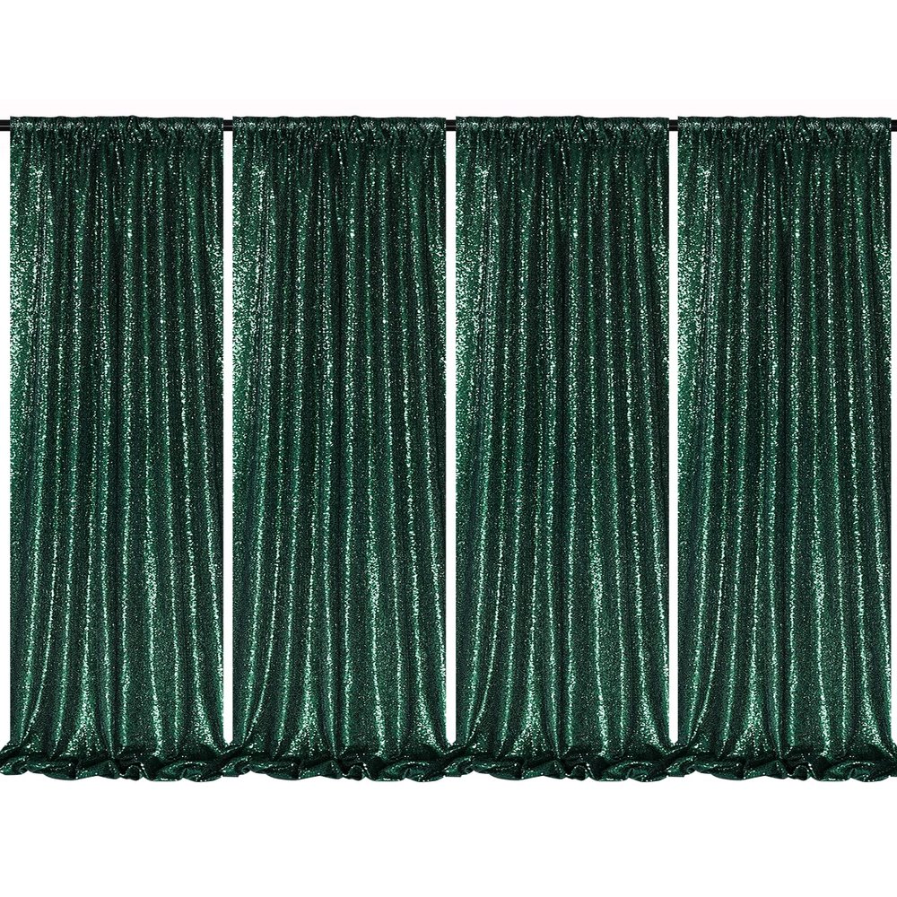 B-COOL Emerald Green Sequin Backdrop Curtains 4 Packs 2ftx8ft Sparkle Backdrop Fabric Glitter Backdrop for Party Ceremony Wedding Birthday Decoration