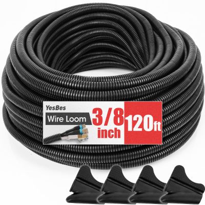 120 FT Wire Loom 3/8 Inch, Split Wire Loom Tubing Wire Conduit, Wire Protector Tubing  Black