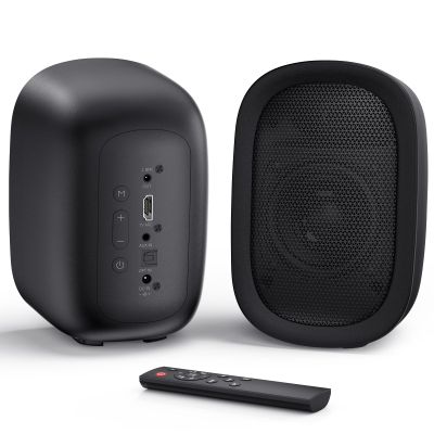 Saiyin Powered Bluetooth Bookshelf Speakers for Record Player, 40W Stereo Sound Speakers with 3-Inch Woofer, Dual-Curved Horn Bass Reflex Port and Optical/AUX/TV-ARC for Turntable/PC/TV, Pair