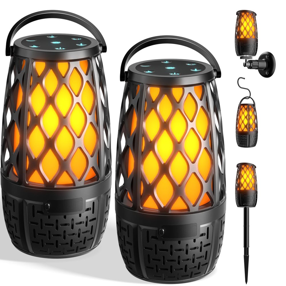KANAD Outdoor Speakers Bluetooth with Flame Lights, IP65 Waterproof, HD Stereo Sound 100 Speaker Connection Sync - Gifts for Men, Dad