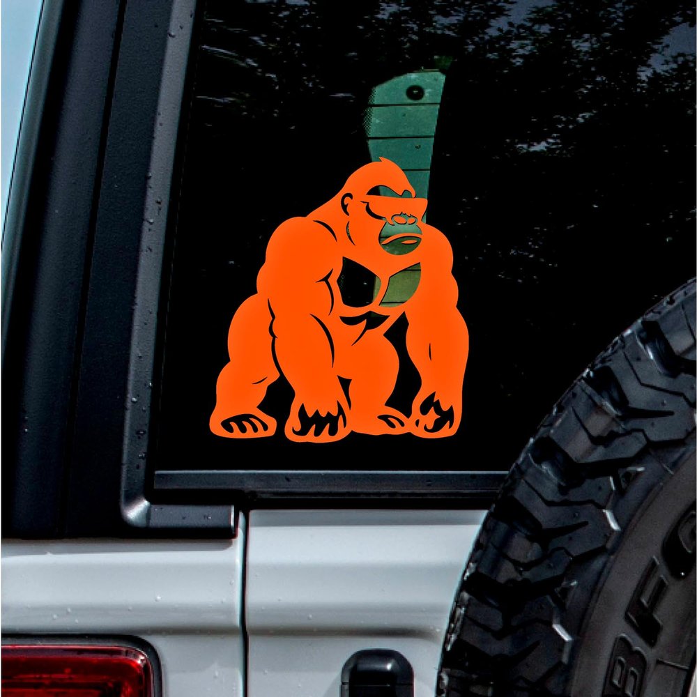 No Background - Waterproof Car Sticker Decal of Gorilla for Laptops, Water Bottles, Cars, Trucks, Wall Ideal Gift (2 Pcs Pastel Orange, 2.8'' x 3.1'') |K15930PO