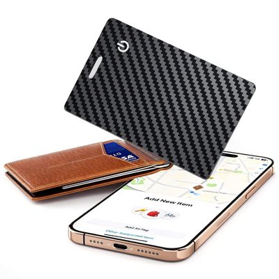 [Apple MFi Certified] Wallet Tracker Card with Apple Find My (iOS Only) Rechargeable Air Tracker Tags Bluetooth Wallet Finder IP68 Waterproof GPS Tracker Item Finder for Keys, Bags, Passport Black