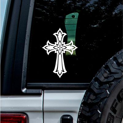 No Background - Waterproof Car Sticker Decal of Vintage Cross for Laptops, Water Bottles, Cars, Trucks, Wall Ideal Gift (2 Pcs White, 10.0'' x 13.9'') |K15896WH