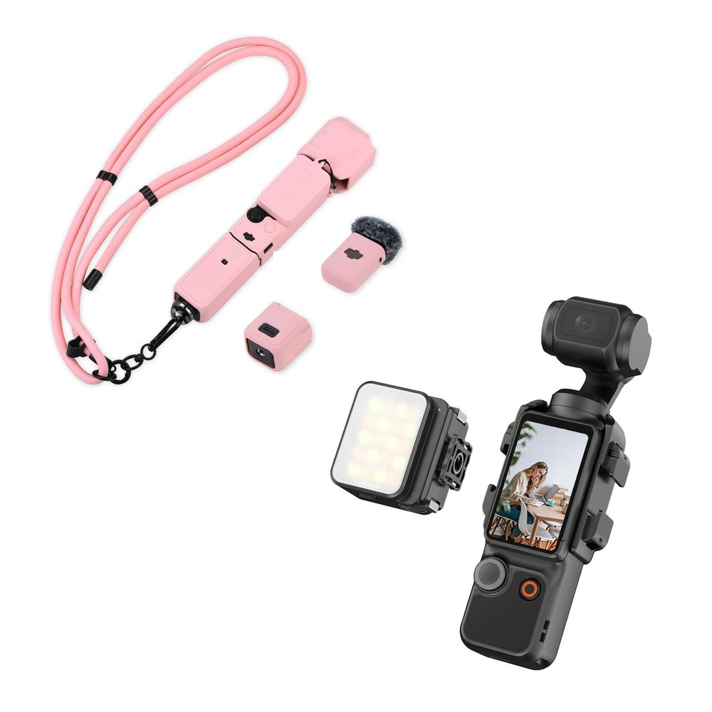 Flymile Silicone Cover & Lanyard, Protective Case Crossbody Strap for DJI OSMO Pocket 3 Magnetic Mini LED Light Accessories, 8700K Adjustable Fill Video Light