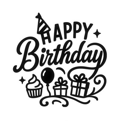 No Background - Waterproof Car Sticker Decal of Happy Birthday for Laptops, Water Bottles, Cars, Trucks, Wall Ideal Gift (2 Pcs Black, 11'' x 11.1'') |K15766BL
