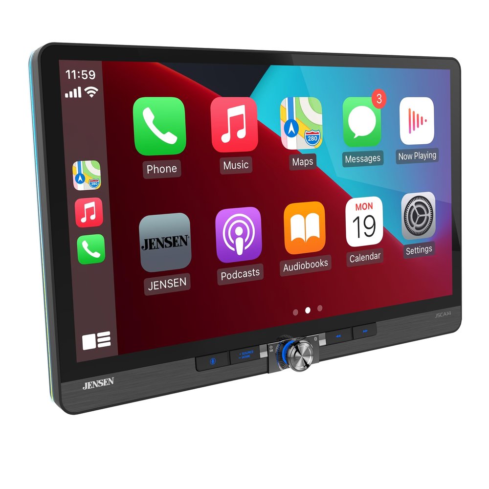 JENSEN J5CA14 14-inch Certified Apple CarPlay Android Auto Wired or Wireless | Maestro & Metra Axxess Ready | Single & Double DIN Car Stereo | SiriusXM Ready | Bluetooth | Front & Rear Camera Inputs