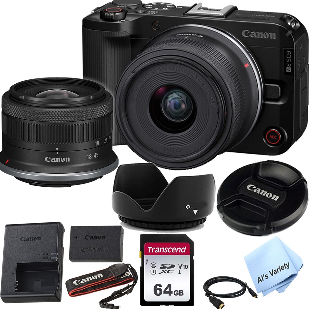 Canon EOS R50 V Mirrorless Camera with 18-45mm f/4.5-6.3 Lens | 64GB Memory | Tulip Hood | 24.2MP APS-C CMOS Sensor | UHD 4K60p Cropped, 4K30 6K | DIGIC X Image Processor (Renewed)