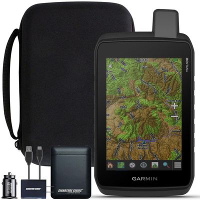 Garmin Montana 710 Rugged GPS Handheld Navigator | Large 5-inch Glove-Friendly Touchscreen, Satellite Imagery, Topographical Maps for Routing on Roads or Trails | Signature Series Power Bundle
