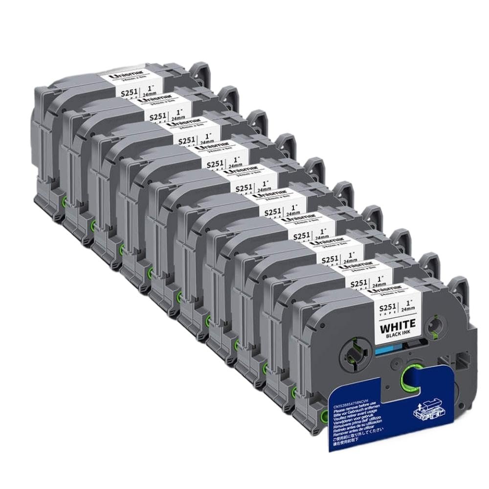 10PK 24mm Label Tape TZeS651 TZeS251 TZeS151 Strong Adhesive Compatible with Label Maker Machines(Black on White)