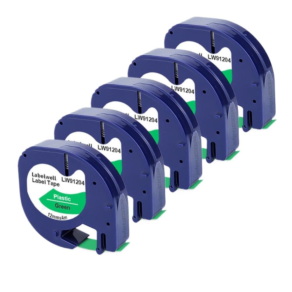 12mm LT Tape 5/10PK 91201 Compatible with Label Tape 12267 91200 91202 Works with LT100H LT100T QX-50 Label Printer(Black on Green)