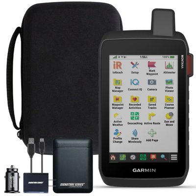 Garmin Montana 760i Rugged GPS Handheld Navigator | inReach for SOS & 2-Way Texting, 5 Touchscreen, Camera, Satellite Imagery, Mapping for Roads or Trails | Signature Series Power Bundle