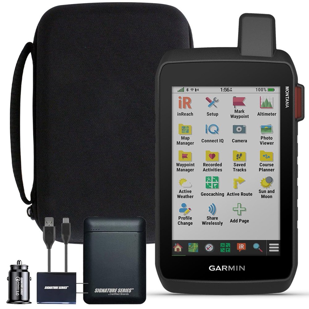 Garmin Montana 760i Rugged GPS Handheld Navigator | inReach for SOS & 2-Way Texting, 5 Touchscreen, Camera, Satellite Imagery, Mapping for Roads or Trails | Signature Series Power Bundle