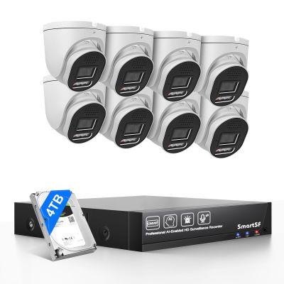 POE Security Camera System, 8pcs 5MP Indoor Outdoor PoE Cameras, Color Night Vision, Smart Human Detection, Wired Security Camera System, 8CH NVR with 4TB HDD for 24/7 Recording