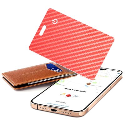 [Apple MFi Certified] Wallet Tracker Card with Apple Find My (iOS Only) Rechargeable Air Tracker Tags Bluetooth Wallet Finder IP68 Waterproof GPS Tracker Item Finder for Keys, Bags, Passport Red