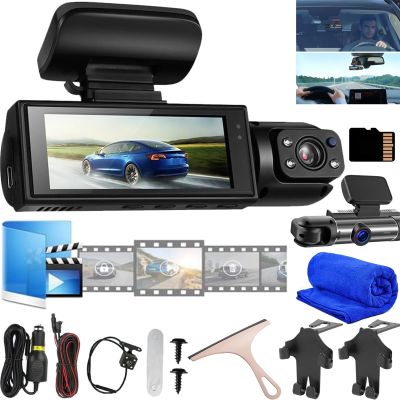 2025 New Enesy Front and Rear Dash Camera, 1080p Night Vision Car Driving Recorder, 24H Parking Mode, Loop Recording, Motion Detection (DashCam+32G Memory Card)
