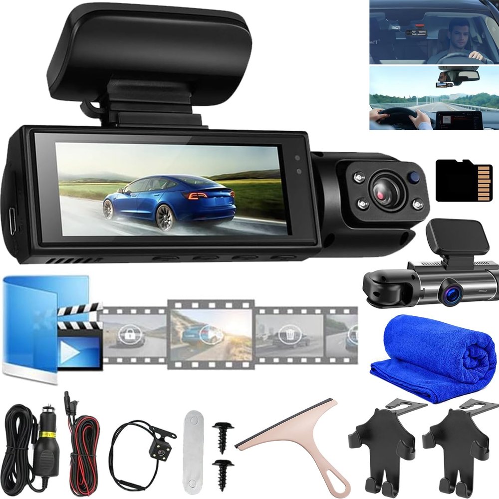 2025 New Enesy Front and Rear Dash Camera, 1080p Night Vision Car Driving Recorder, 24H Parking Mode, Loop Recording, Motion Detection (DashCam+32G Memory Card)