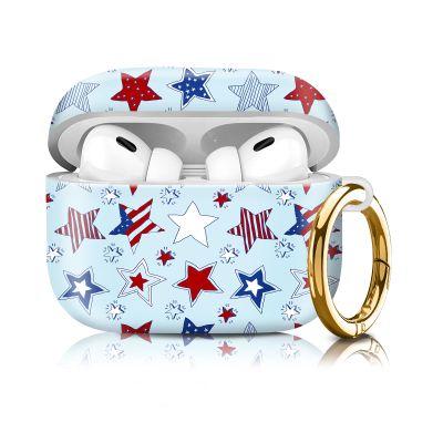 Compatiable with AirPod Pro 2nd/1st Generation Case,Lightweight & Durable Resistant Hard Case with Keychain,Stylish Design AirPod Case Cover for Women(American Stars Stripes)