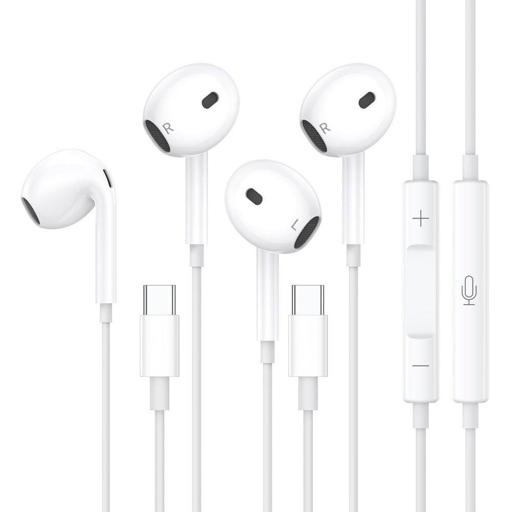 2 Packs USB C Wired Headphones for iPhone 16/15 Pro Max Plus, Type C Earbuds with Mic & Volume Control Nosie Reduction, Earphones HiFi Stere for iPad Pro, Galaxy S23/S22/S21/S20/Ultra Note 10/20.