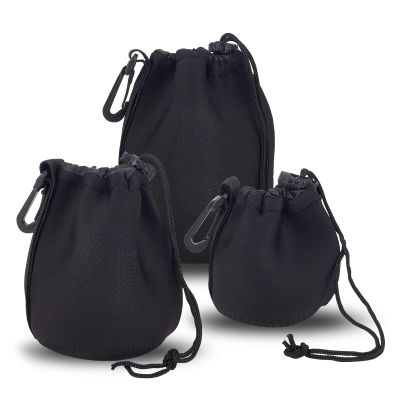 NICENEEDED 3 PCS S M L Camera Lens Pouch with Drawstring and Rotating Clamp, Highly Elastic Neoprene Replacement Lens Bag Hold Lenses up to 7-15 cm