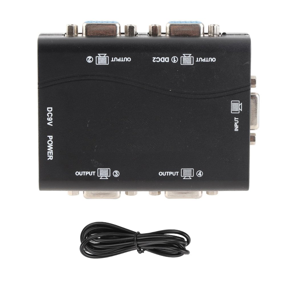 VGA Splitter 1 in 4 Out - 250MHz High Definition Distributor, USB Powered Video Splitter for Laptop TV Projector Displays