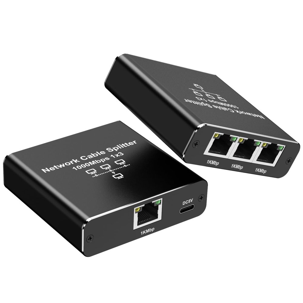 Upgrade Ethernet Splitter 1 to 3 High Speed 1000Mbps, LAN with USB Power Cable, RJ45 for Cat5/5e/6/7/8 Cable Gigabit Internet [3 Devices Simultaneously Networking] (Gigabit Ethernet Spltter 1 to 3)