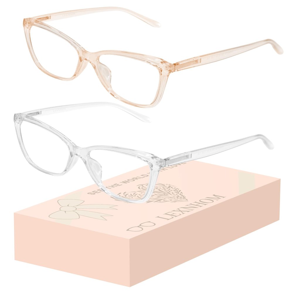LEXNHOM Blue Light Blocking Glasses For Women Men, Blue Light Glasses Cat Eye with Eye Strain & Anti Eyestrain for Computer Reading Gaming Phone, Gafas with Spring Hinge (Clear & Clear Champagne)