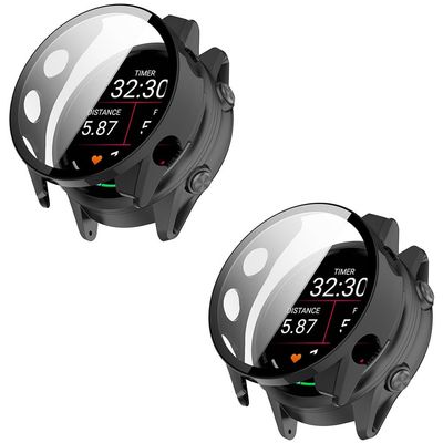 2 Pack Hard for Garmin Forerunner 570 42mm/47mm Case with Screen Protector, Hard PC Protective Case Shockproof Anti-Scratch Bumper Cover (Black/Black, Garmin Forerunner 570 47mm)