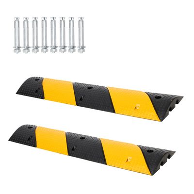 2 Pack Speed Bumps for Driveway, 3.3Ft Rubber Speed Bumps, 2 Channel Modular Speed Hump 22000LBS Load Capacity, Cable Hose Protector Ramps with 6 Bolt Spikes for Asphalt Concrete Gravel Driveway