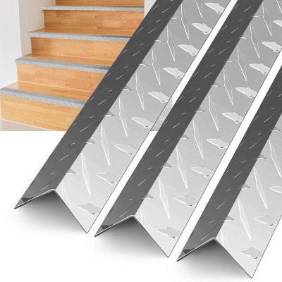 Gisafai 4 Pcs 1.5"x 1.5"x 48" Aluminum Diamond Plate Stair Nosing Non Slip Window Sill Nosing Plate Metal Staircase Ledge Guard Stair Edge Protector for Wall Edge Corner Guard Angle Silver